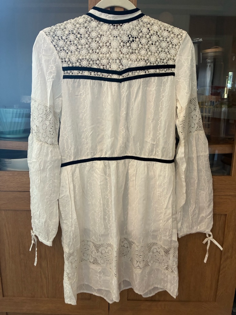 White Lace Tunic Dress with Black Velvet Trim